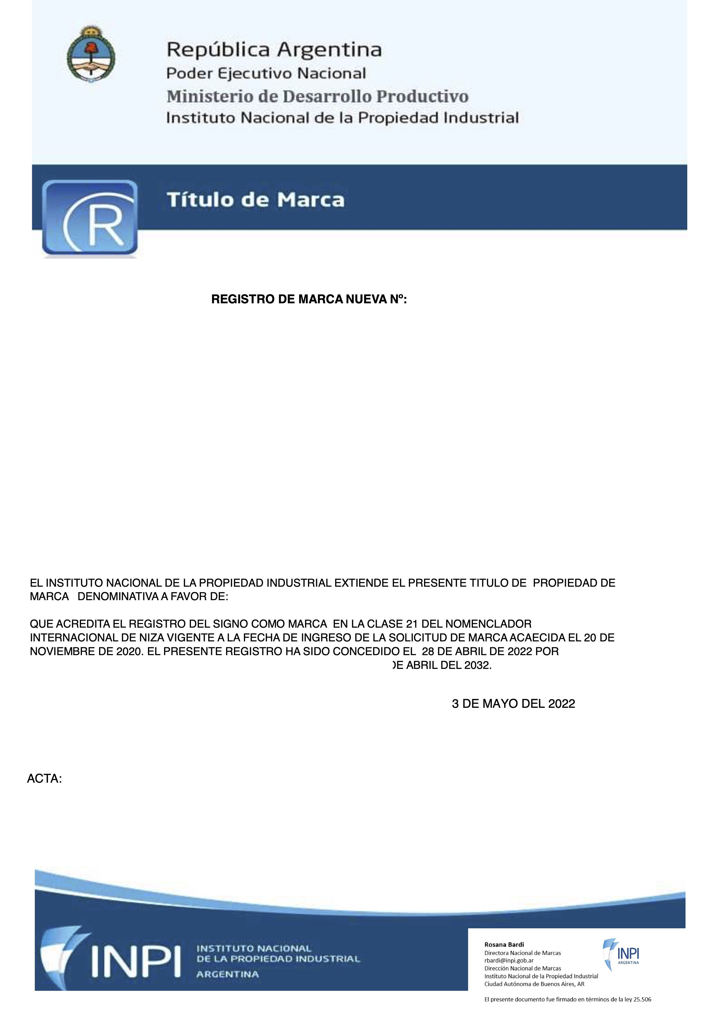 Argentina Trademark Certificate