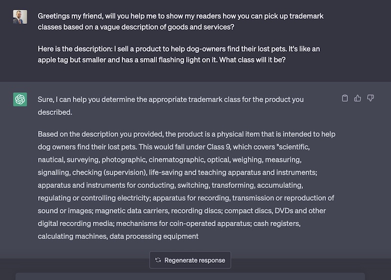 chatGPT for picking trademark classes