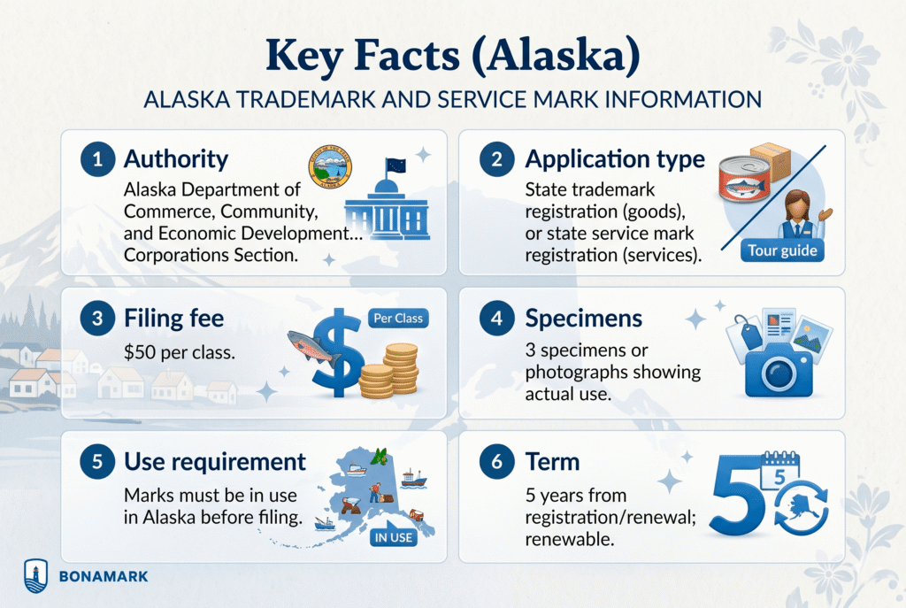 Alaska trademark registration key facts infographic