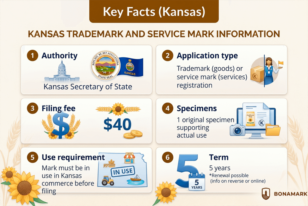 Kansas trademark registration key facts infographic