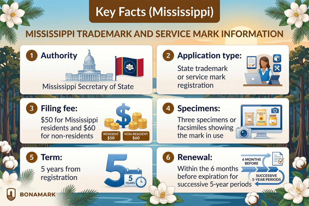 Mississippi trademark registration key facts infographic