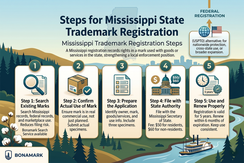 Mississippi trademark registration steps infographic