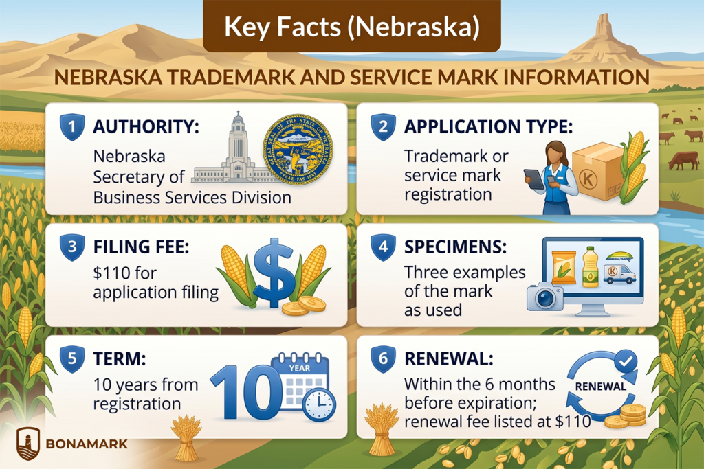 Nebraska trademark registration key facts infographic