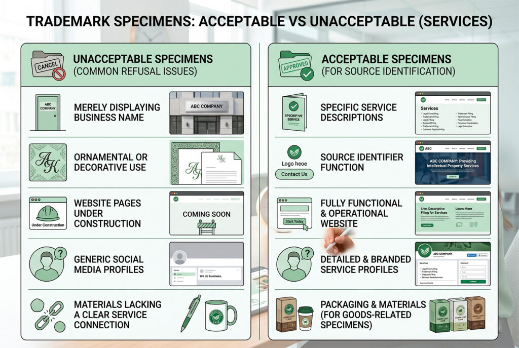 Examples of acceptable and unacceptable trademark specimens