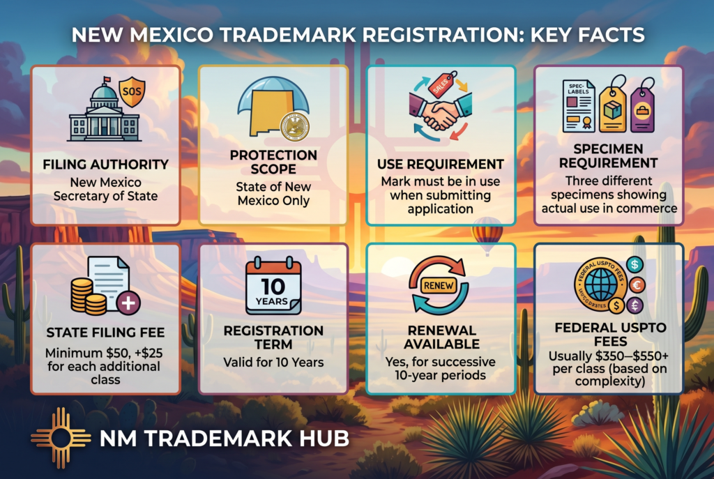 New Mexico Kansas trademark registration key facts infographic