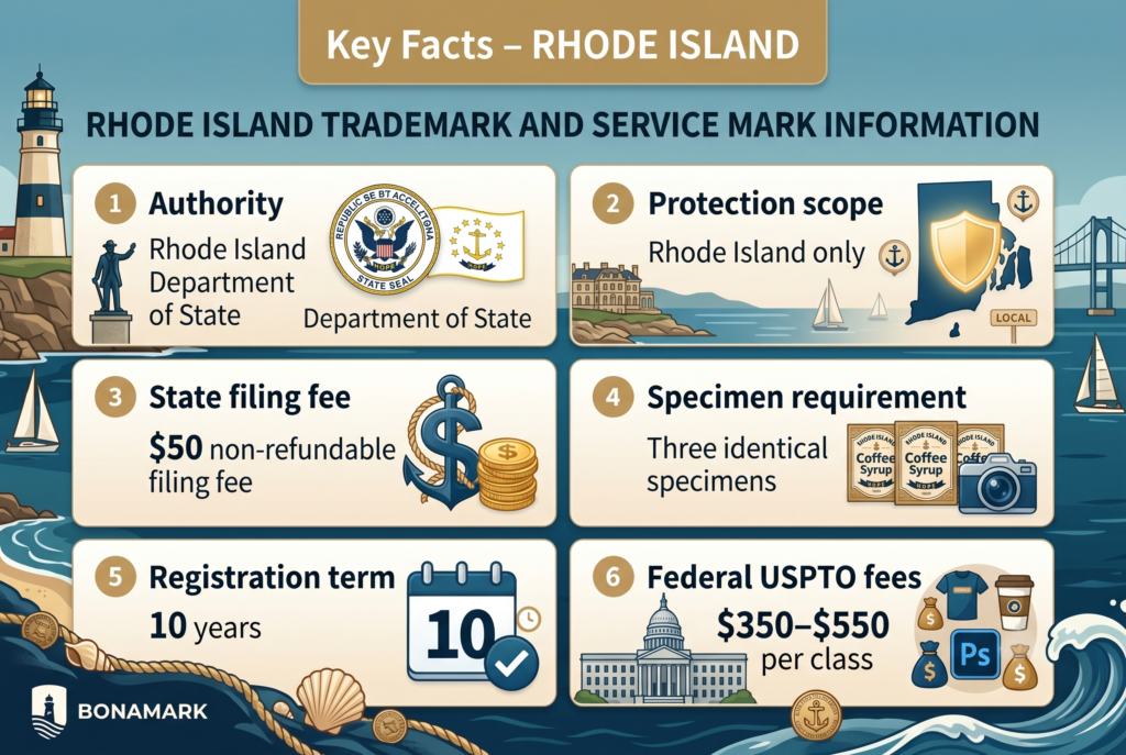 Rhode Island Kansas trademark registration key facts infographic