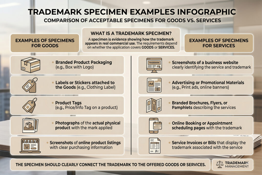 Examples of acceptable trademark specimens for goods and services