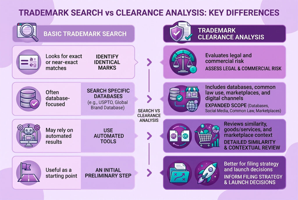 Difference between trademark search and clearance analysis