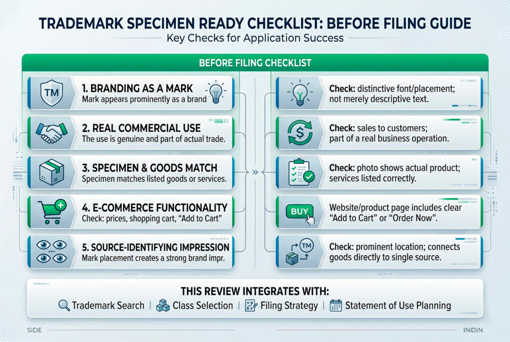 Trademark specimen checklist before USPTO filing