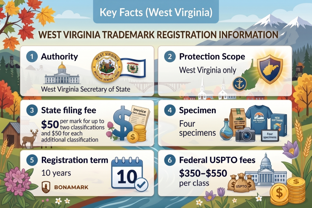 West Virginia Kansas trademark registration key facts infographi