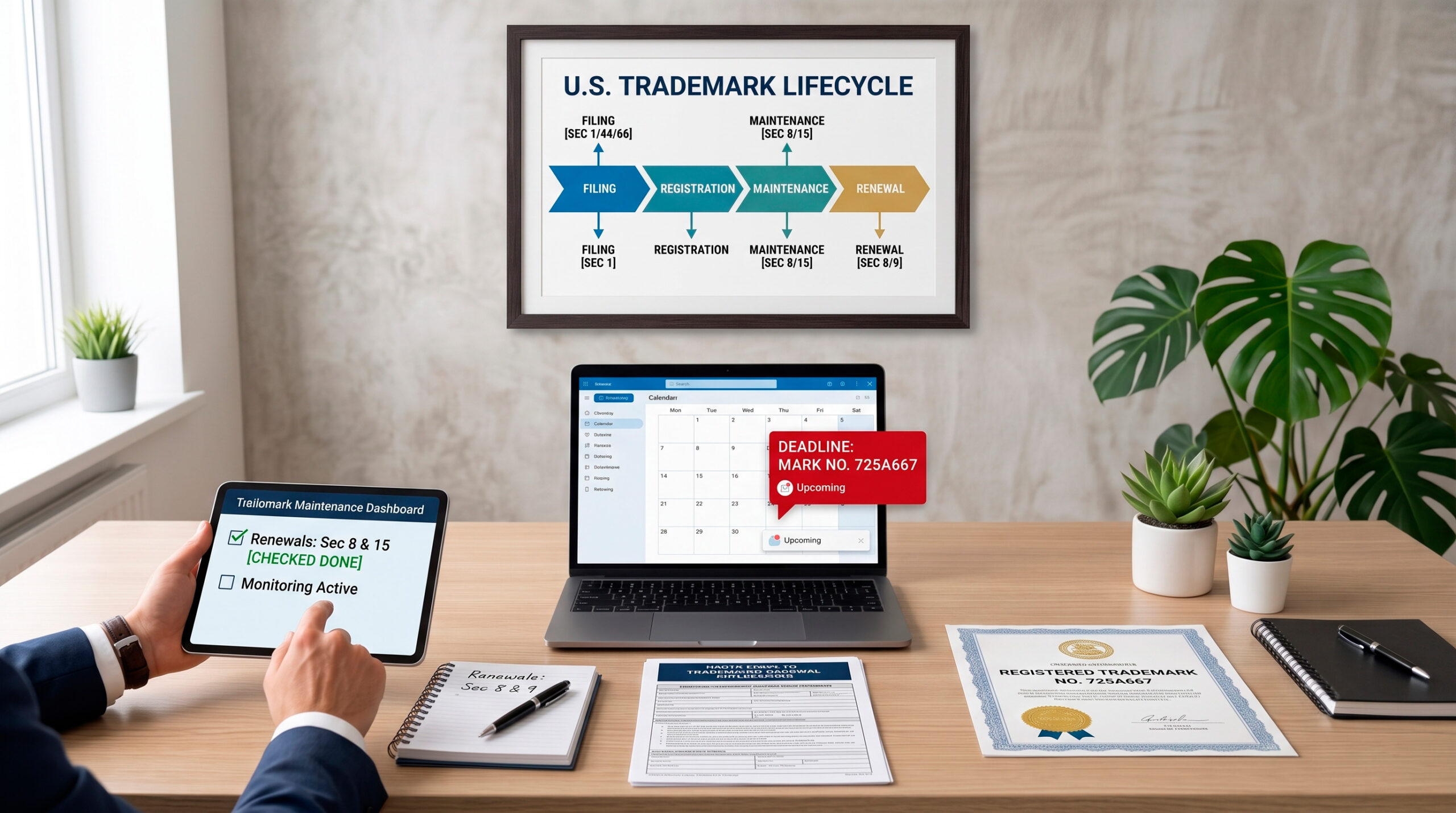 U.S. trademark maintenance and renewal timeline illustration