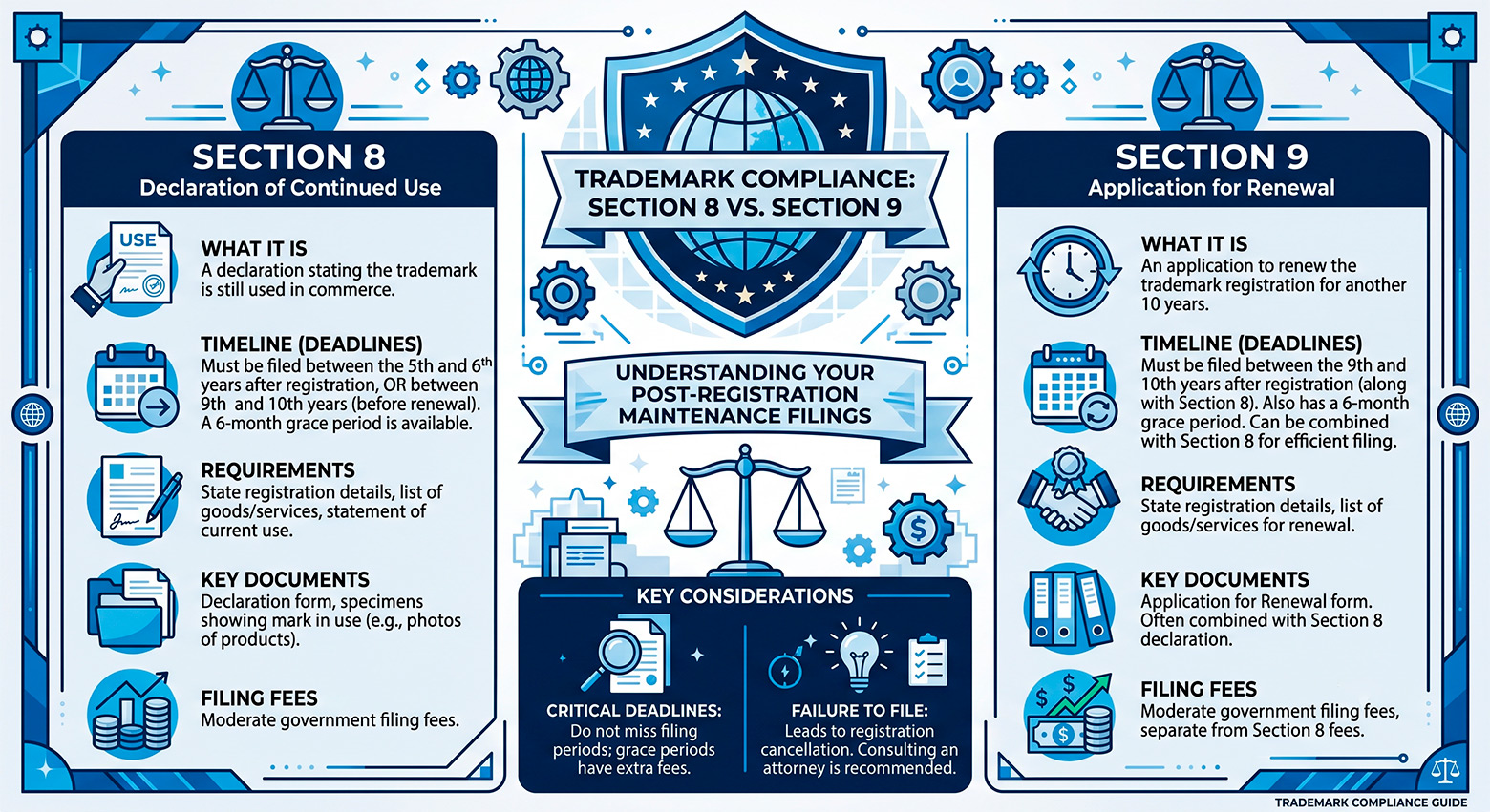 Section 8 declaration vs Section 9 renewal comparison