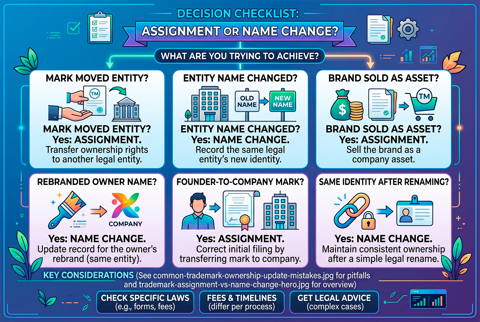 Checklist for choosing trademark assignment or name change