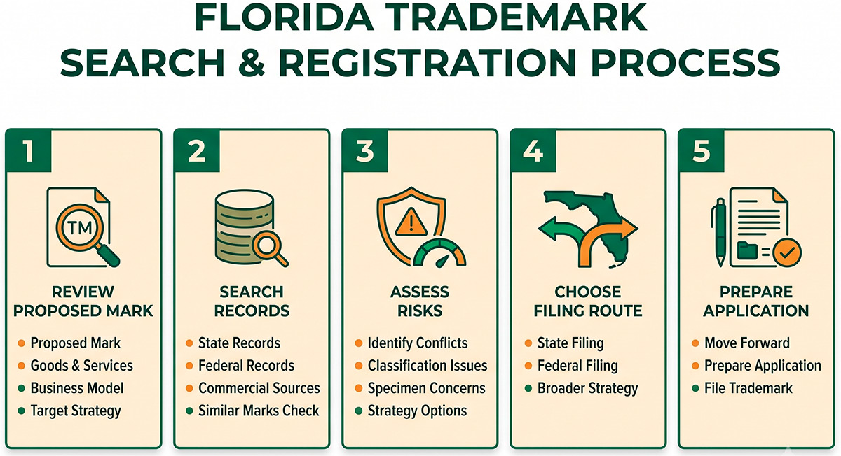 Florida trademark search and registration process steps